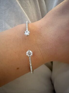 Elegant Silver-Tone Crystal Open Cuff Bracelet - Sparkling Clear